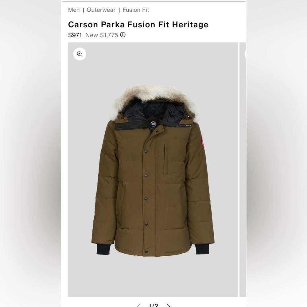 Authentic Canada Goose Millitary Green Carson Parka with Fur Hood Excellent Cond